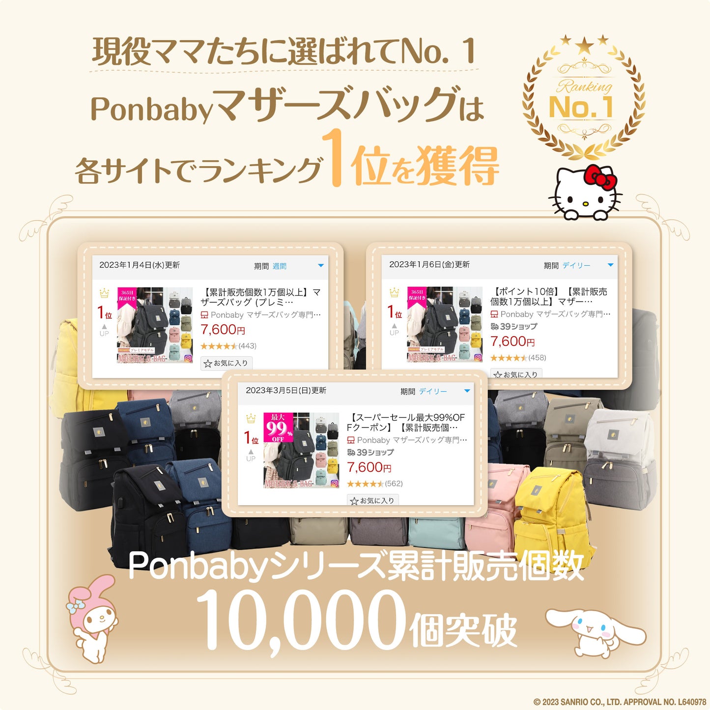 【シナモロール】23Lサンリオ×Ponbabyマザーズリュック